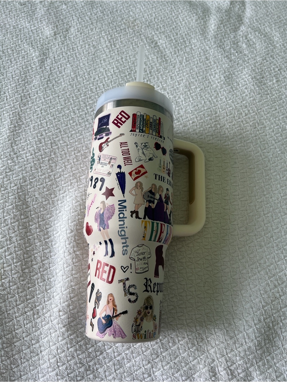 Amazon White Sticker-Print Travel Tumbler with Cream Handle